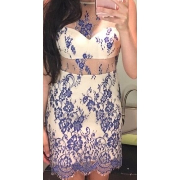 Bebe See Through Lace Mini Cocktail Dress - Picture 1 of 12